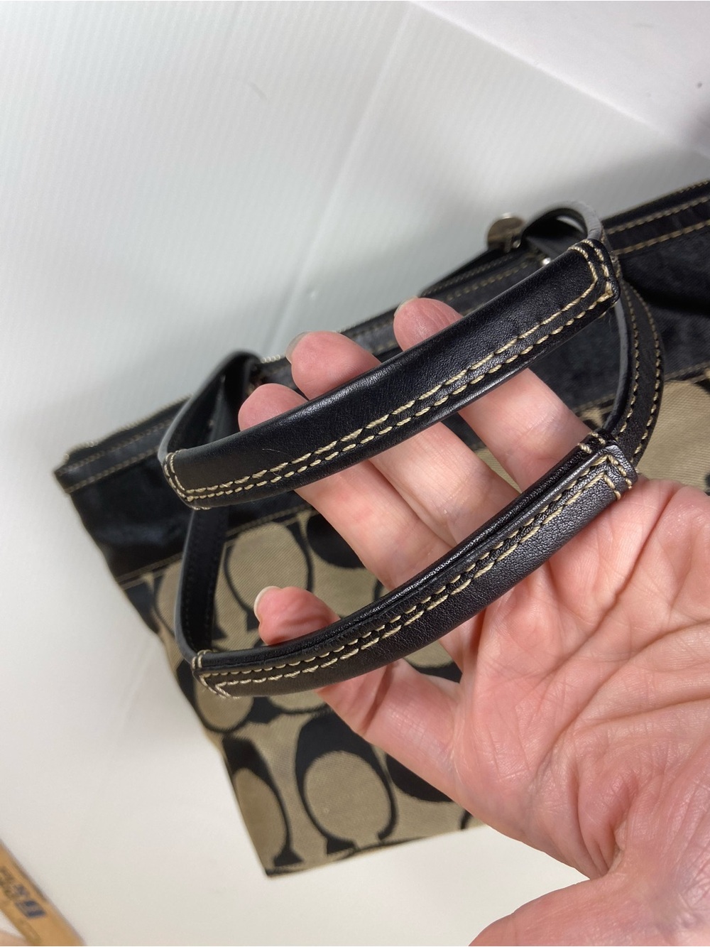 Coach 13705 Signature Gallery Tote Khaki Black Tattersall Plaid Shoulder Bag - Picture 6 of 15